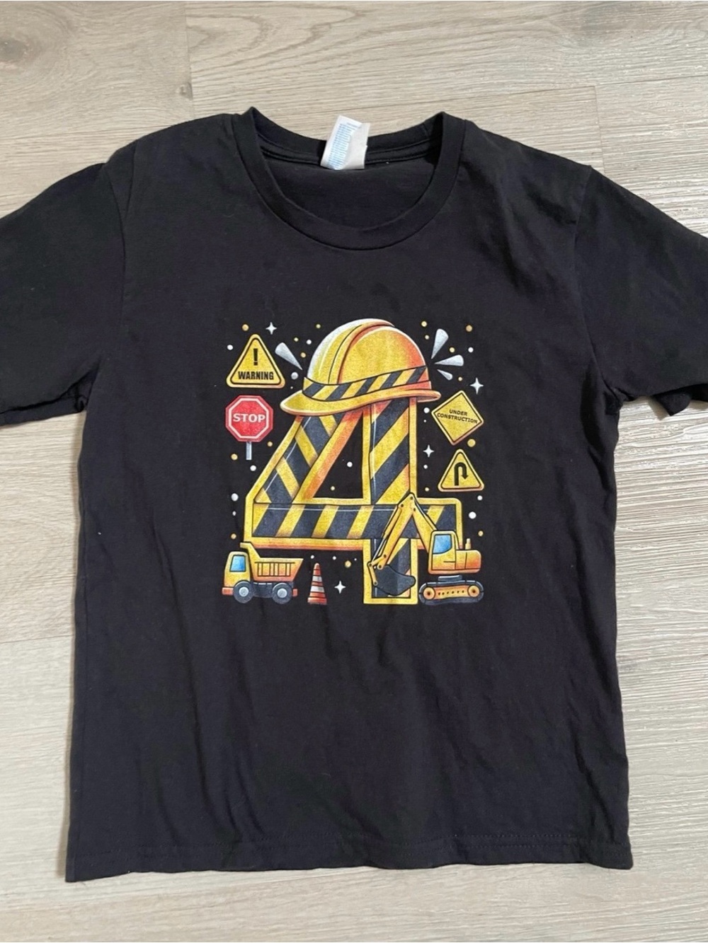 Size Small Youth Kids Construction Fourth 4th Birthday Black Short Sleeve